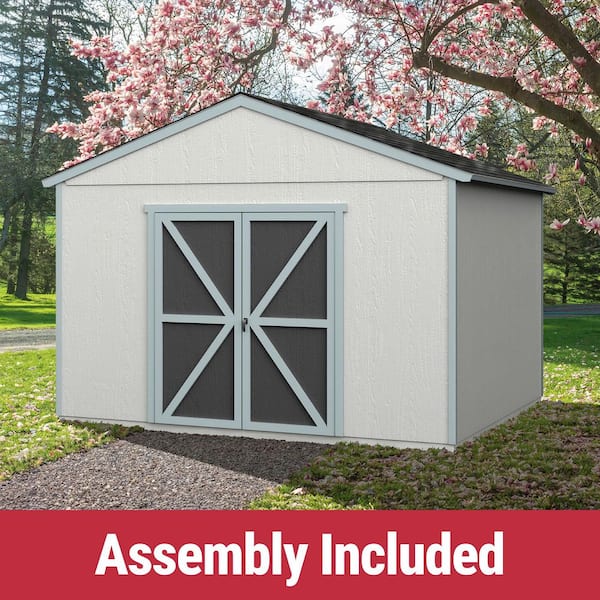 Professionally Assembled Astoria 12 ft. x 12 ft. Backyard Wood Storage Shed with Driftwood Shingles (144 sq. ft.)