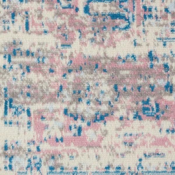 3 ft. x 5 ft. Ivory Pink and Blue Medallion Distressed Non Skid Area Rug