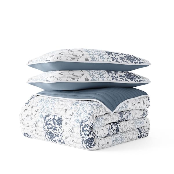 Becky Cameron All Season 3-Pcs Scrolled Patchwork Reversible Microfiber Quilt Set with Shams