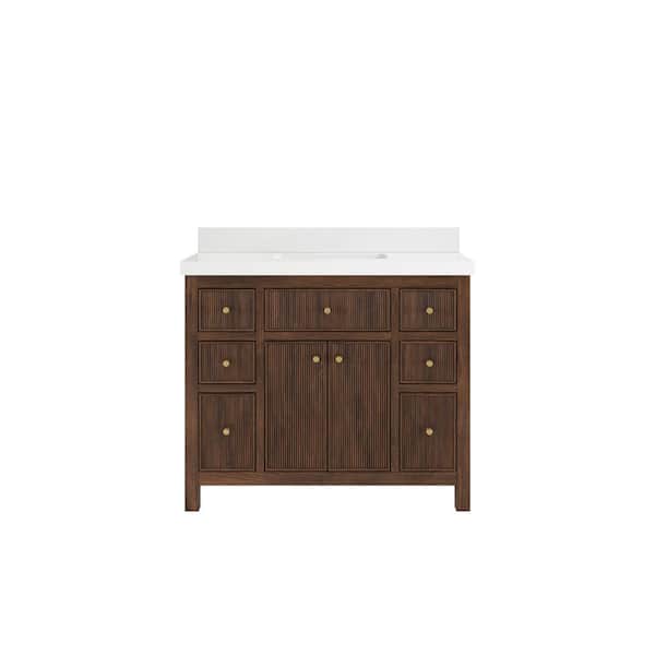 Willow Collections Sonoma Teak 42 in. Single Sink Freestanding Dark Walnut Bath Vanity with White Quartz Top Unassembled