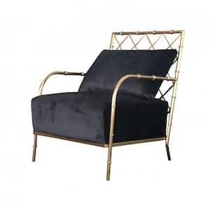 Valerie 32 in. Black and Gold Velvet Arm Chair with Removable Cushions