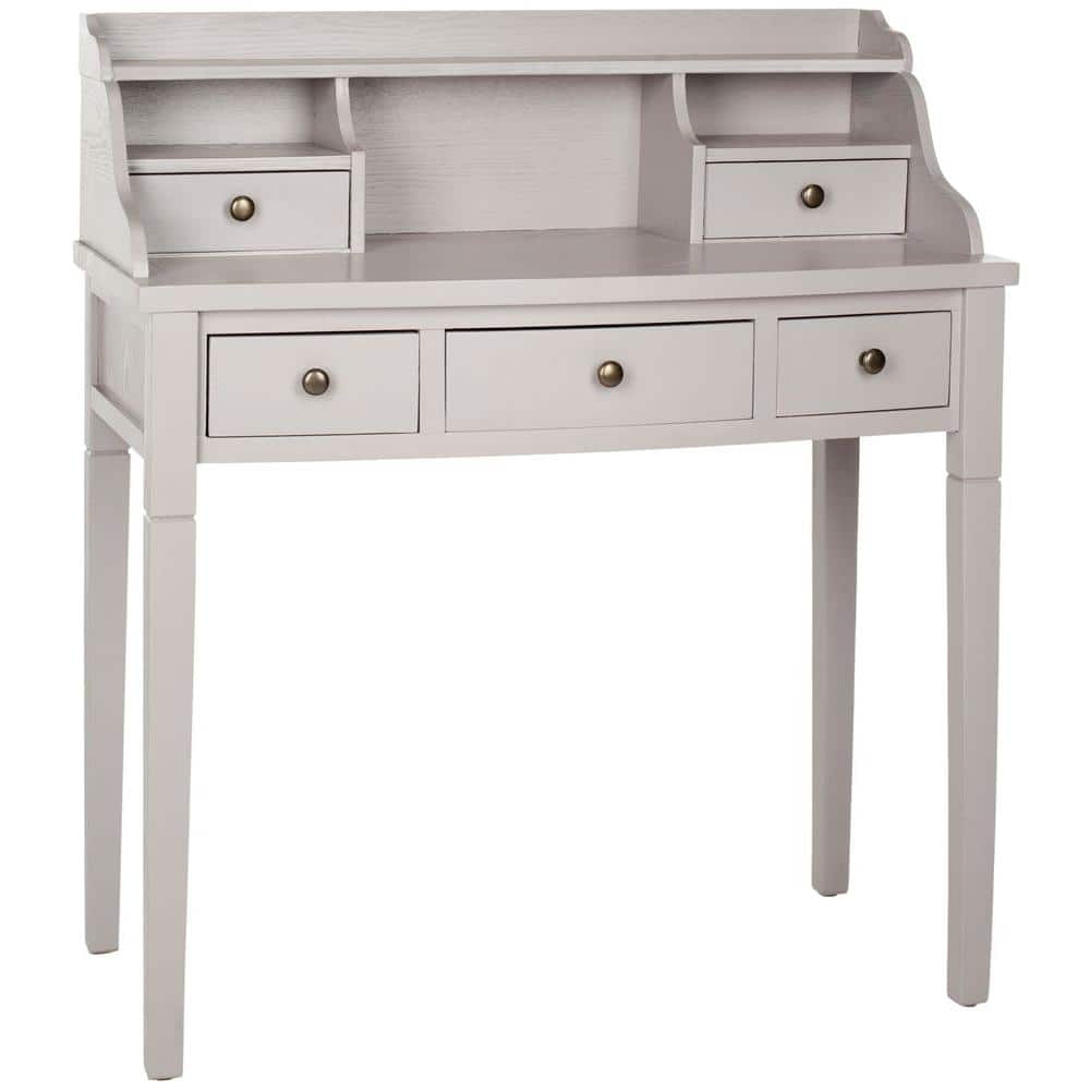 Quartz Grey Transitional 5-Drawer Writing Desk with Hutch