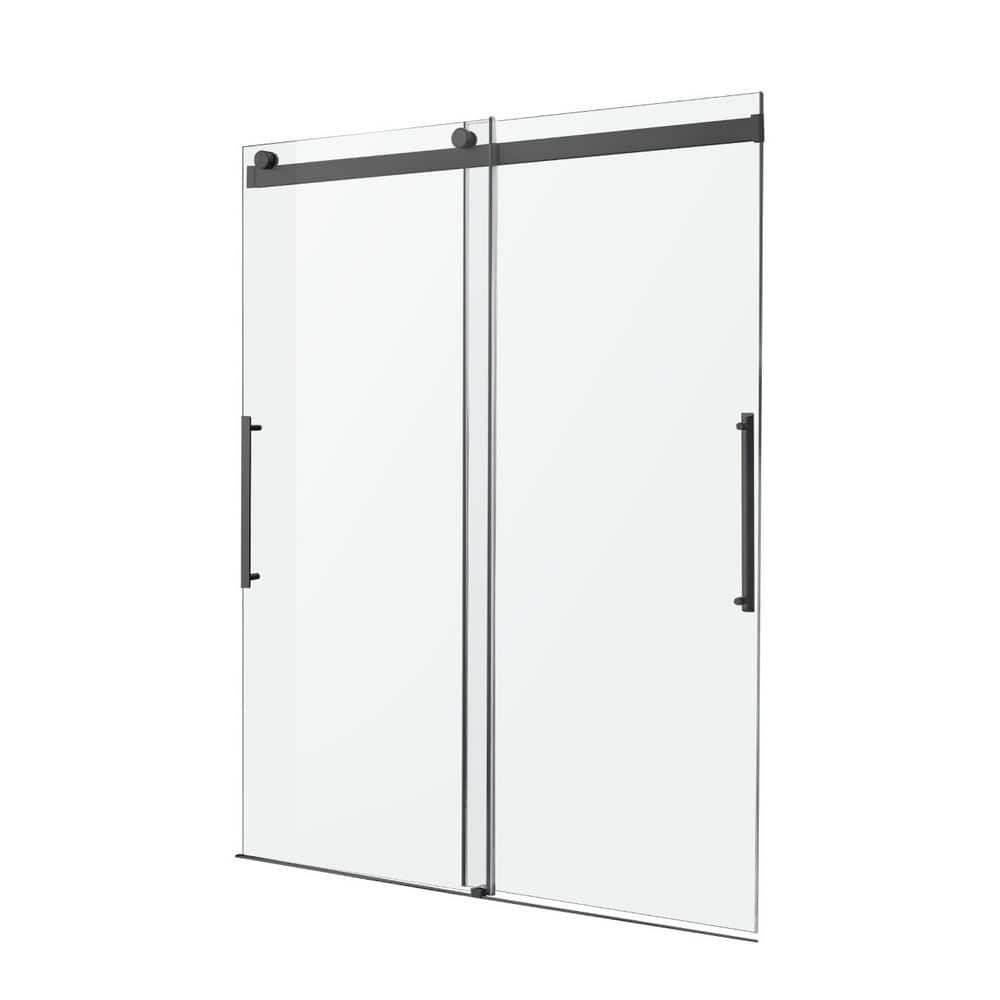 Stellar 48" x 76" Matte Black Frameless Sliding Shower Door
