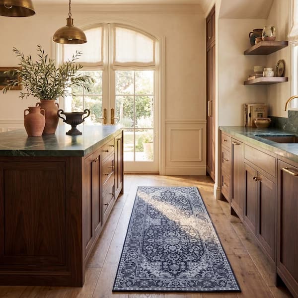 Tucson 3 ft. x 12 ft. Black/Beige Abstract Ornate Medallion Washable Runner Rug