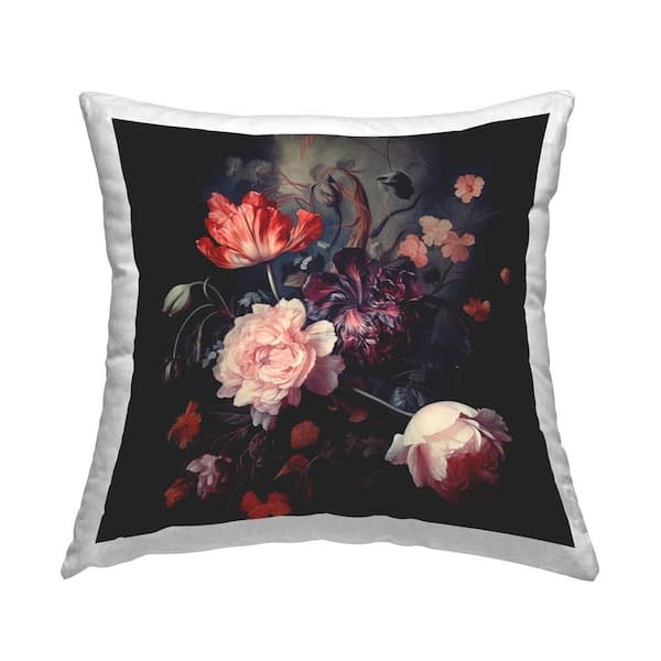 Stupell Industries Victorian Floral Bouquet Black Floral Polyester 18 in. x 18 in. Throw Pillow