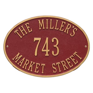 Oval Hawthorne Standard Red/Gold Wall 3-Line Address Plaque