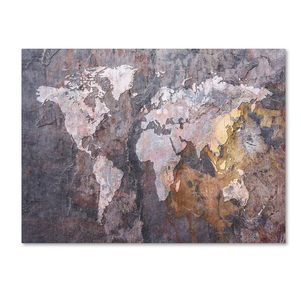 Trademark Fine Art World Map - Rock by Michael Tompsett Wall Art 14 in ...