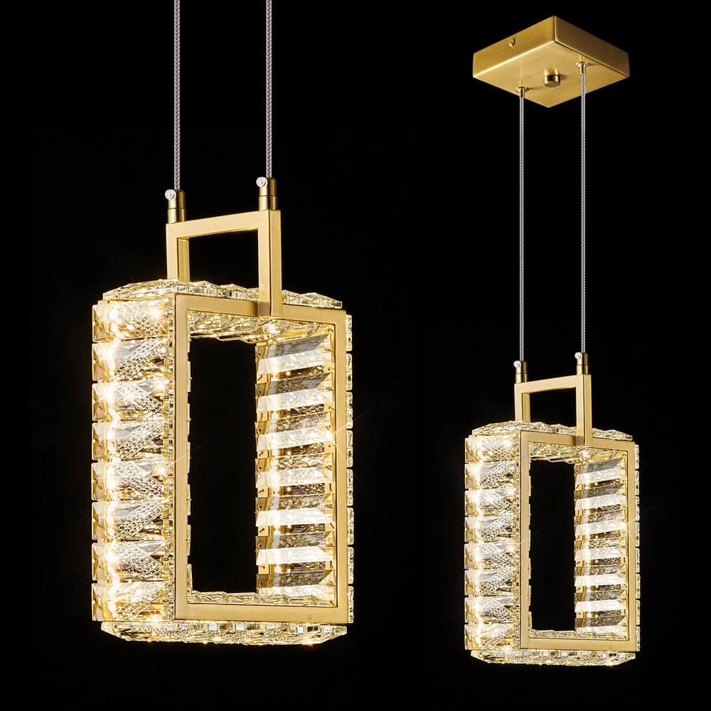 Home Lighting 12W 1-Light Gold Rectangle Modern Led Crystal Pendant Light for Dining Room Living Room Kitchen price history on PriceWatchPro