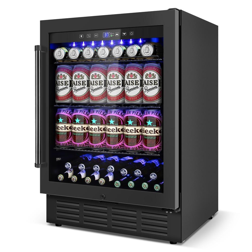 5.3 cu. ft. 180-Cans Freestanding/Built-In Outdoor Refrigerator with LCD Display and Touch Control Panel in Black
