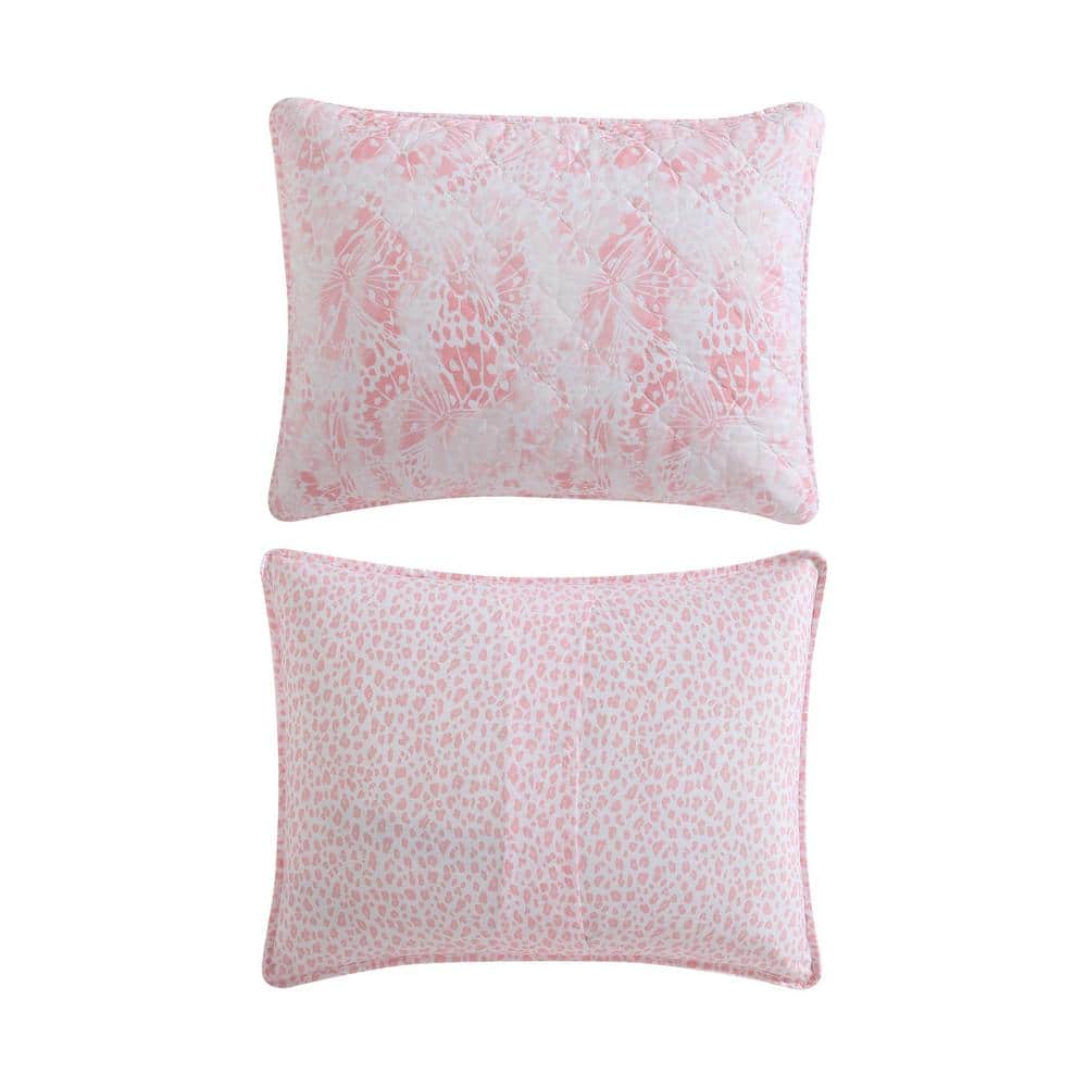 Full Pink Microfiber Reversible Quilt Set with Shams