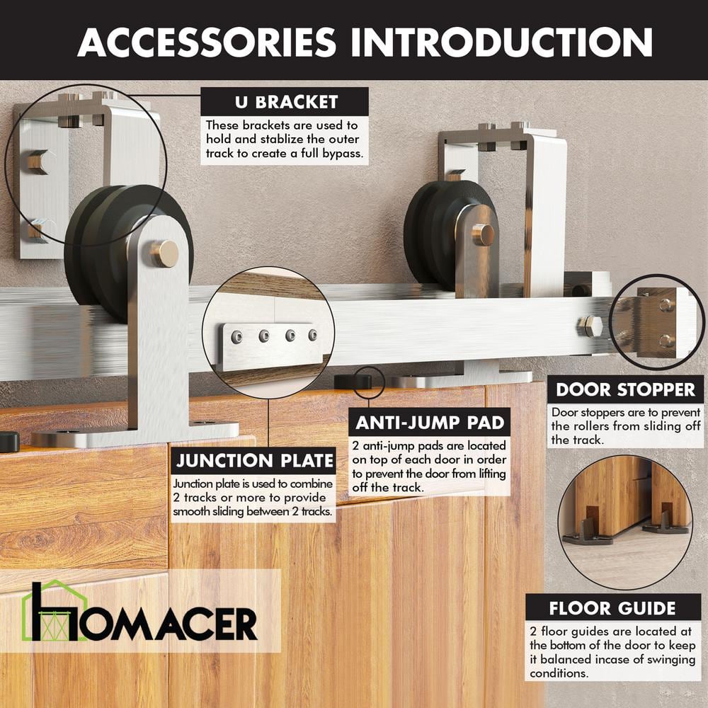 Brushed Nickel Double Track Bypass Sliding Barn Door Hardware Kit, 6ft