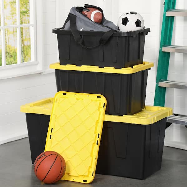 HDX 55 Gal. Tough Storage Tote in Black with Yellow Lid