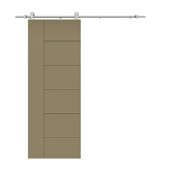 CALHOME Modern Classic 18 in. x 80 in. Olive Green Stained Composite MDF Paneled Sliding Barn Door with Hardware Kit