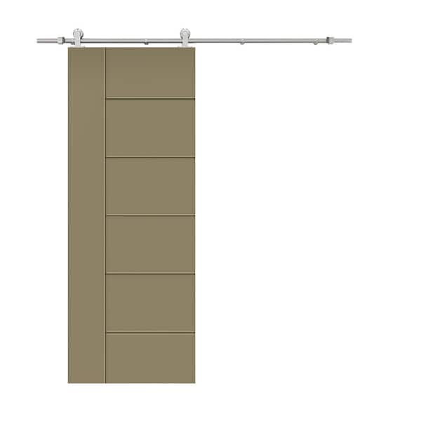 CALHOME Modern Classic 30 in. x 96 in. Olive Green Stained Composite MDF Paneled Sliding Barn Door with Hardware Kit