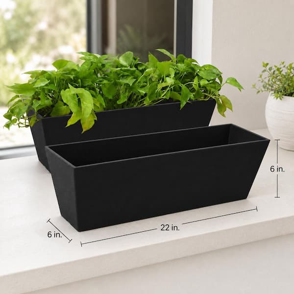 Algreen Acerra 22 in. x 6 in. x 6 in. H, Black Windowbox Planter