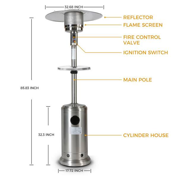 Tatayosi 46 000 Btu Outdoor Stainless Steel Propane Mushroom Patio Heater With Wheels And Round Side Table Djyc H Ujn So02 Ss The Home Depot