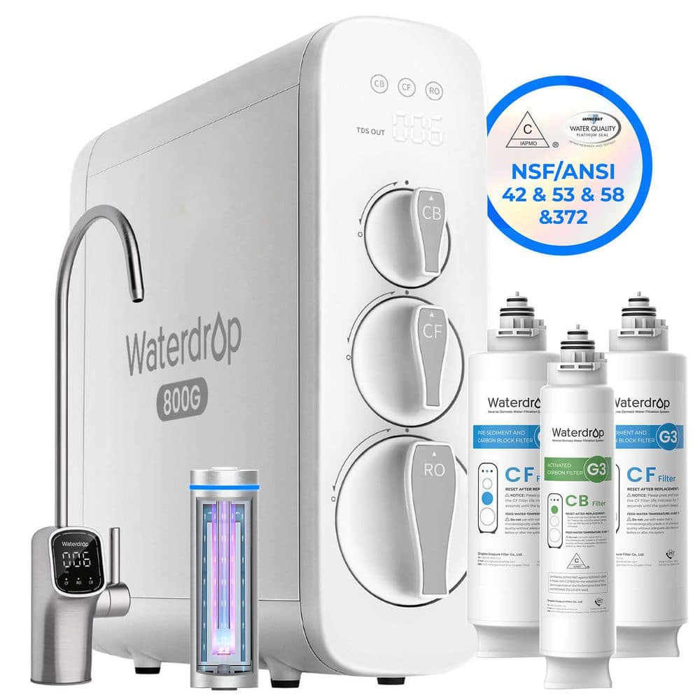 G3P800 Reverse Osmosis System, 800 GPD, NSF/ANSI 42,58,372 Certified, 3:1 Pure to Drain, Tankless, 1 Extra 2CFCB Filters