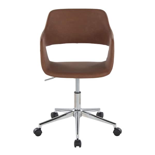 Contemporary Task Chair in Chrome Metal and Brown Faux Leather