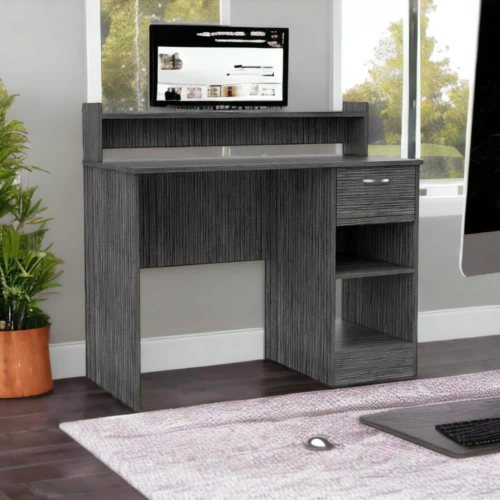 HomeRoots 40.16 in. Rectangular Brown Engineered Wood 1-Drawer Computer ...