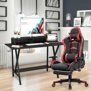 48 in. Rectangular Red Steel Computer Desk and Massage Gaming Chair Set with Adjustable Height