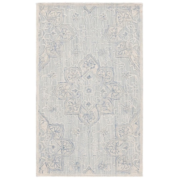 Trace 3 ft. x 5 ft. Light Blue/Ivory Ornate High-Low Area Rug