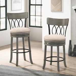 Brannigan 39.75 in. Light Gray and Beige Low Back Wood Counter Height Bar Stool (Set of 2)