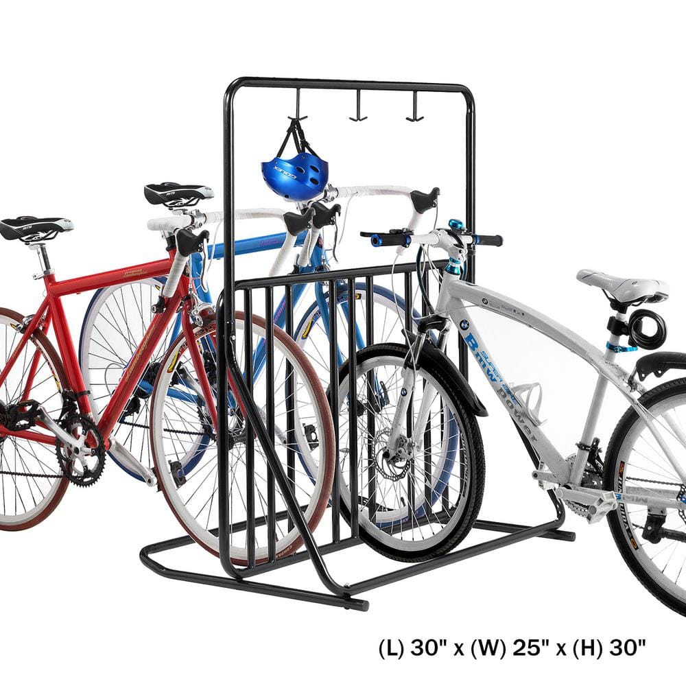 Black Dual-Sided Steel Freestanding Bike Rack with Helmet Hooks