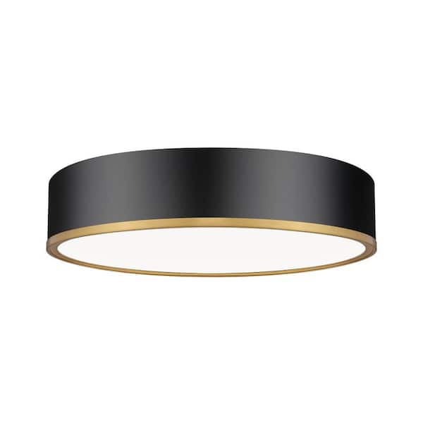 Bradley 20.25 in. Matte Black + Modern Gold Integrated LED 1 Light Flush Mount with Frosted Plastic Shade