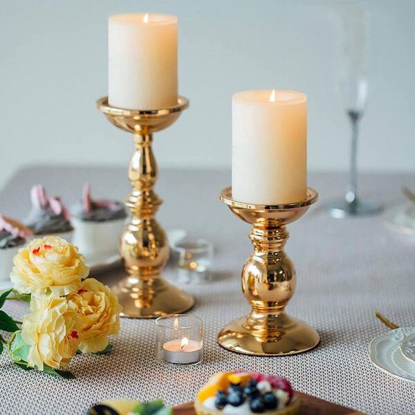 Gold Metal Pillar Candle Holder 2-Pack Z07G6YZPPH - The Home Depot