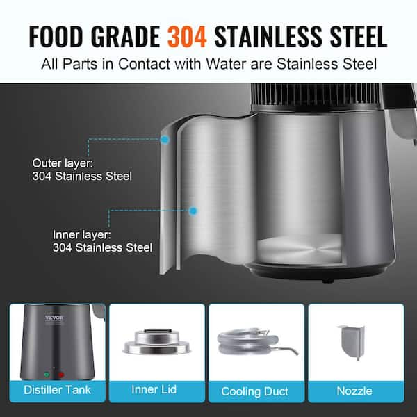 VEVOR Water Distiller 16-Cups Gray Purifier Filter 11.02 in. W