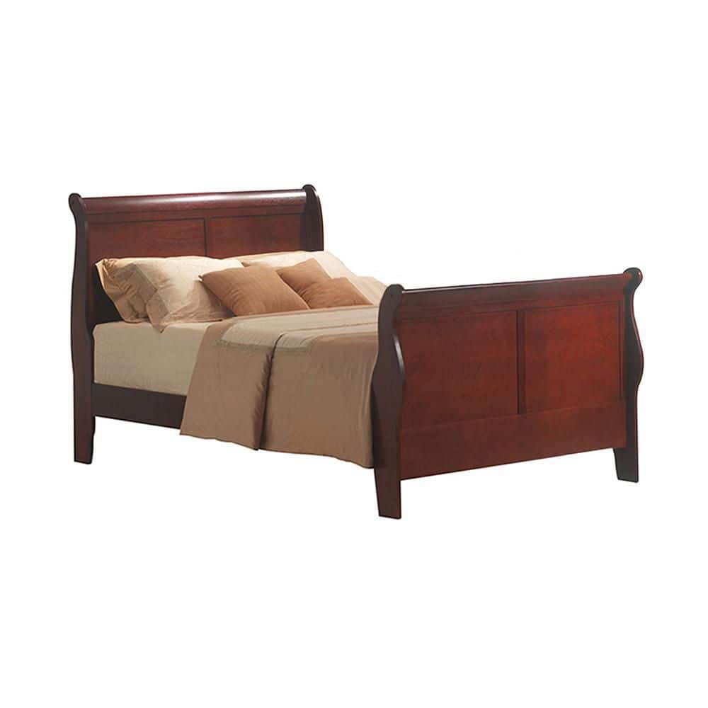 Cherry Brown Twin Size Traditional Wood Sleigh Bed