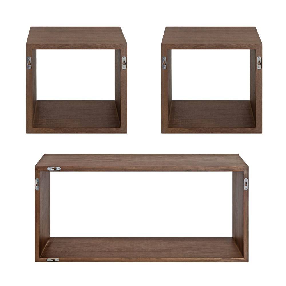 Rustic Brown Wood Floating Wall Shelf Set, 3 Piece