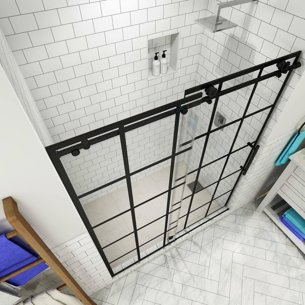 Matte Black Frameless Sliding Shower Door with Clear Glass