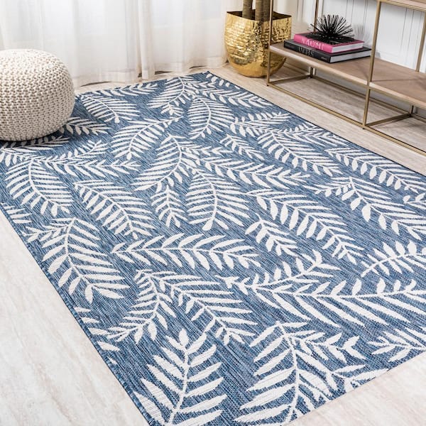 JONATHAN Y Nevis Palm Frond Navy/Ivory 8 ft. x 10 ft. Indoor/Outdoor Area Rug