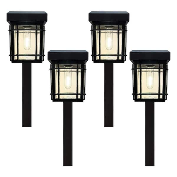 Bel Air Black LED Outdoor Solar Pathway Lights with Clear Glass (4-Pack)