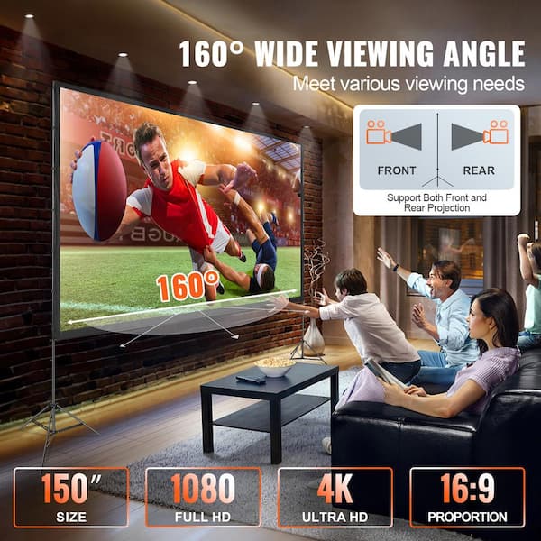 SKYSHALO Projector Screen with Stand, 150 in. 16:9 4K 1080 HD