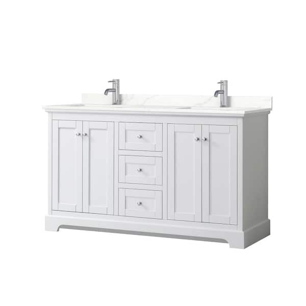 Wyndham Collection Avery 60 in. W x 22 in. D x 35 in. H Double Bath Vanity in White with Giotto Quartz Top