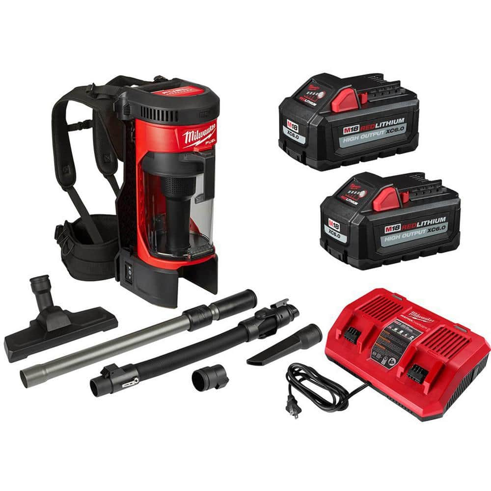 Milwaukee M18 FUEL 18 Volt Lithium Ion Brushless 1 Gal. Cordless 3 in 1 Backpack Vacuum Kit W 2 M18 High Output 6.0 Ah Batteries