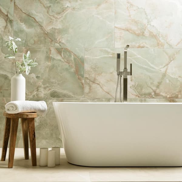 Aura Green 24 in. x 48 in. Polished Porcelain Onyx Look Floor and Wall Tile (16 sq. ft./Case)