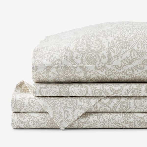The Company Store Legends Luxury Vintage Damask Beige Sateen Full Sheet Set