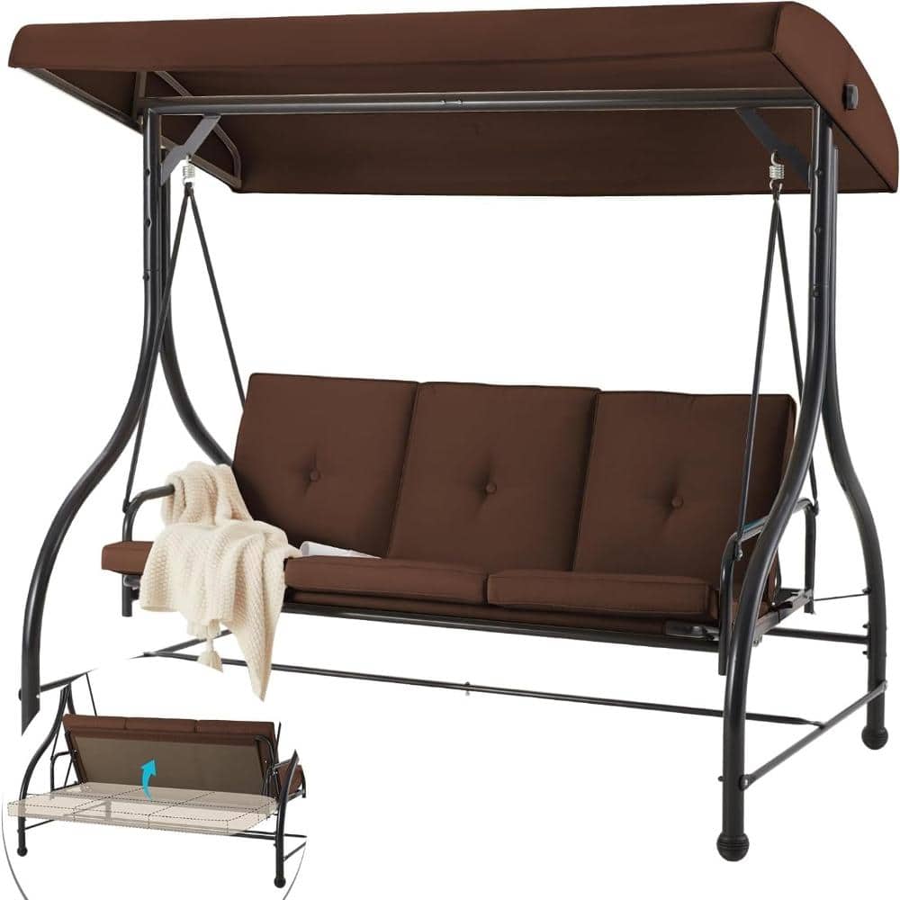 Brown Iron Porch Swing with Soft Cushion, Canopy price history on PriceWatchPro