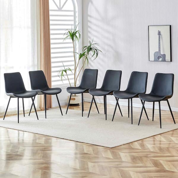 Modern Black Faux Leather Seat Dining Chairs Set of 6 for Kitchen, Living, Dining Room