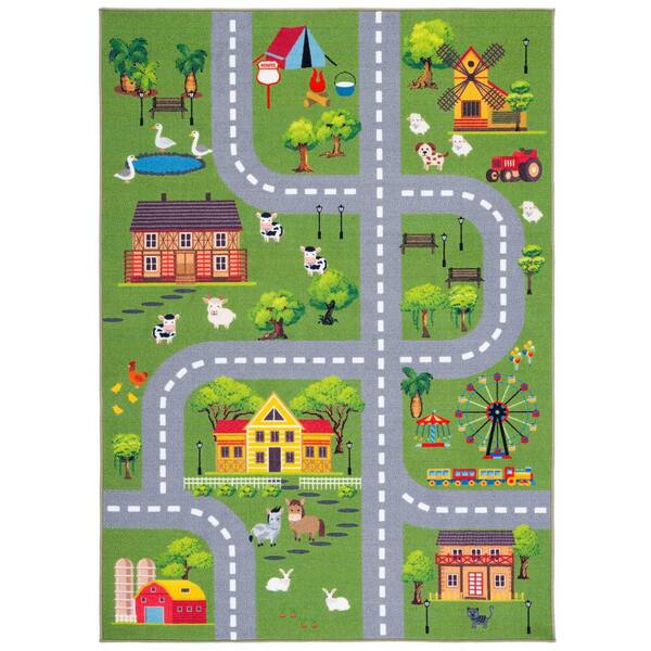 SAFAVIEH Kids Playhouse Dark Green/Light Gray 5 ft. x 8 ft. Machine Washable Novelty Animal Print Area Rug