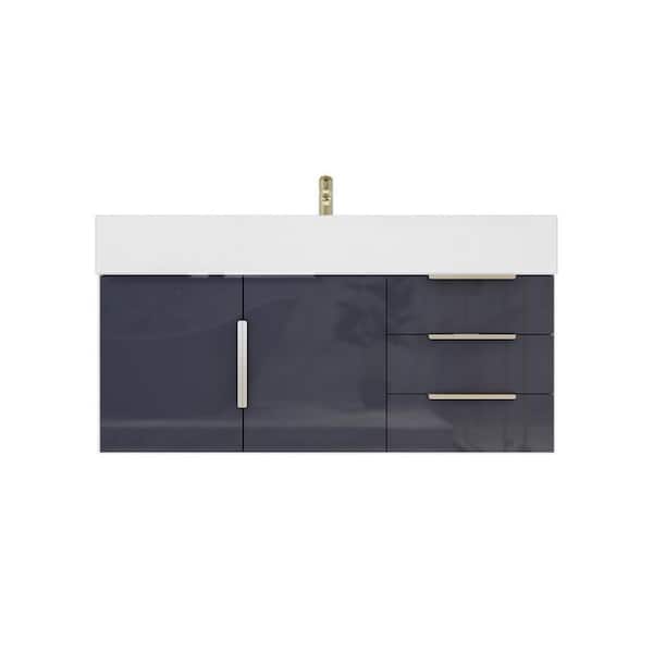 Bethany 42 in. W x 20 in. D x 22 in. H Single Sink Floating Bath Vanity in Gloss Gray with White Acrylic Top