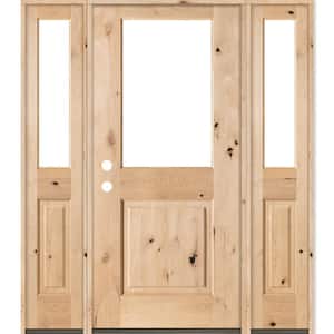 60 in. x 80 in. Rustic Alder Half Lite Clear Low-E IG Unfinished Wood Right-Hand Inswing Prehung Front Door/Sidelites