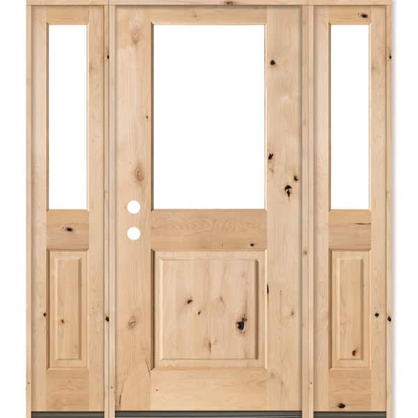 Krosswood Doors 60 in. x 80 in. Rustic Alder Half Lite Clear Low-E IG Unfinished Wood Right-Hand Inswing Prehung Front Door/Sidelites