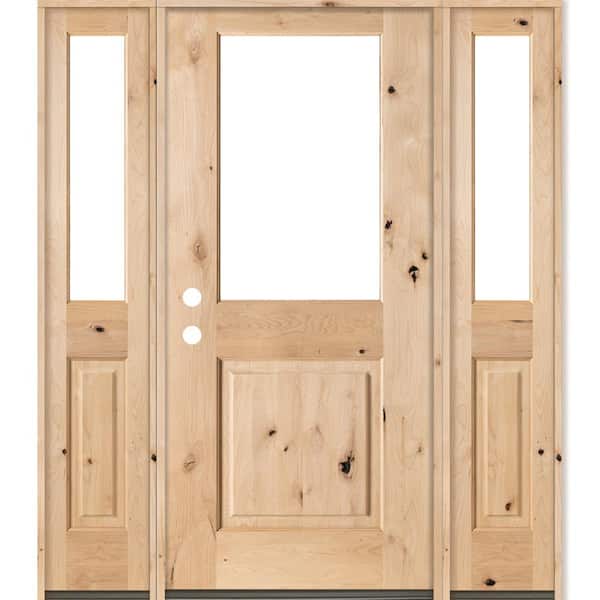 64 in. x80 in. Rustic Knotty Alder Half Lite Low-E IG Unfinished Right-Hand Inswing Prehung Front Door with Sidelites