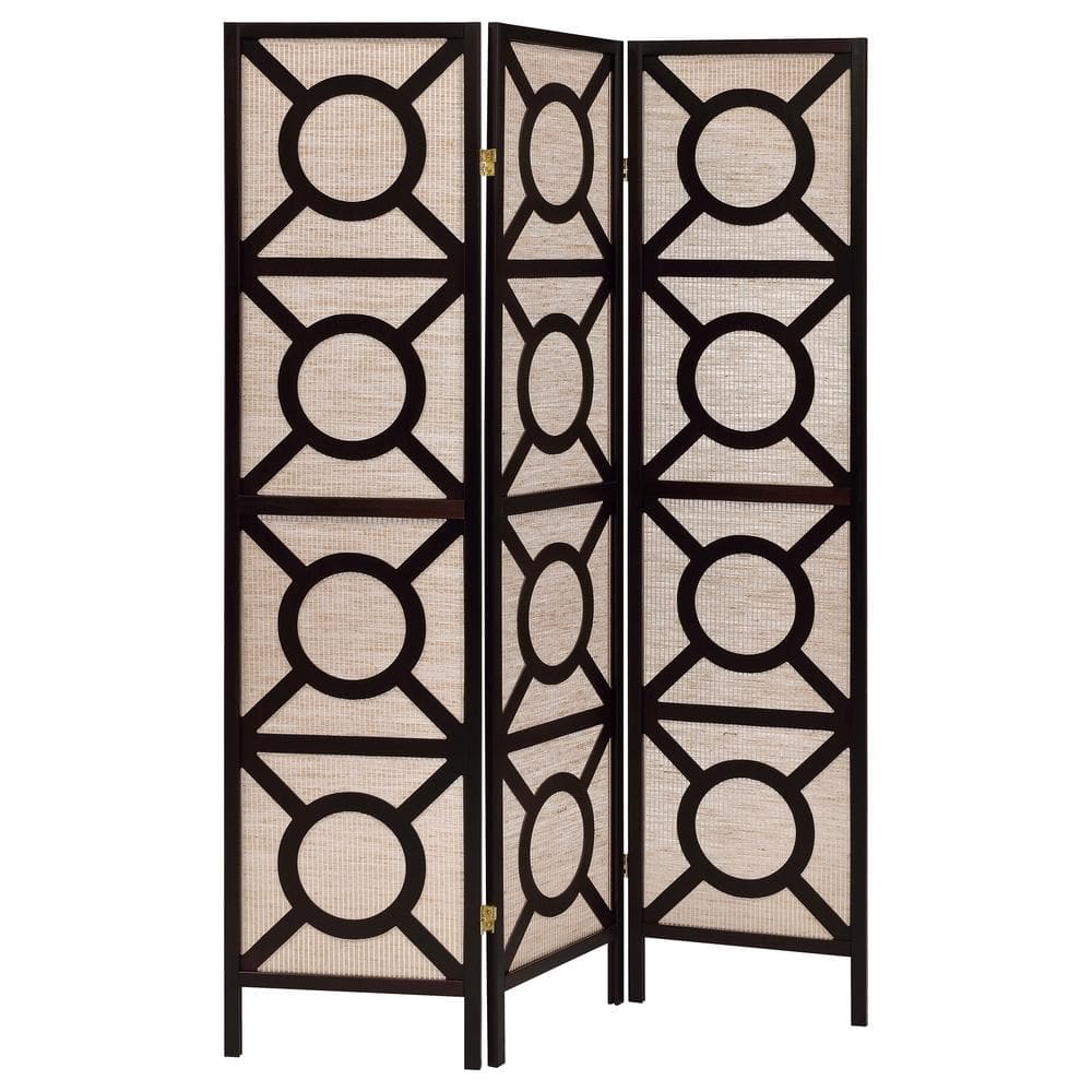 Cappuccino Transitional 3-Panel Folding Screen with Circular Pattern