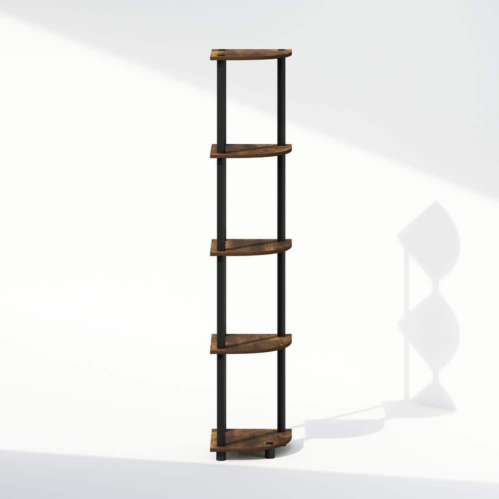 Amber Pine and Black Laminated 5-Tier Corner Wood Display Shelf