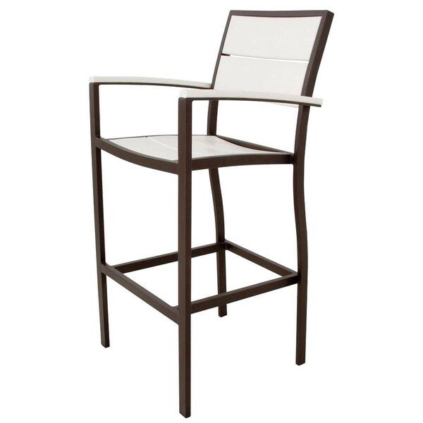 Trex Outdoor Furniture Surf City Textured Bronze Patio Bar Arm Chair with Classic White Slats